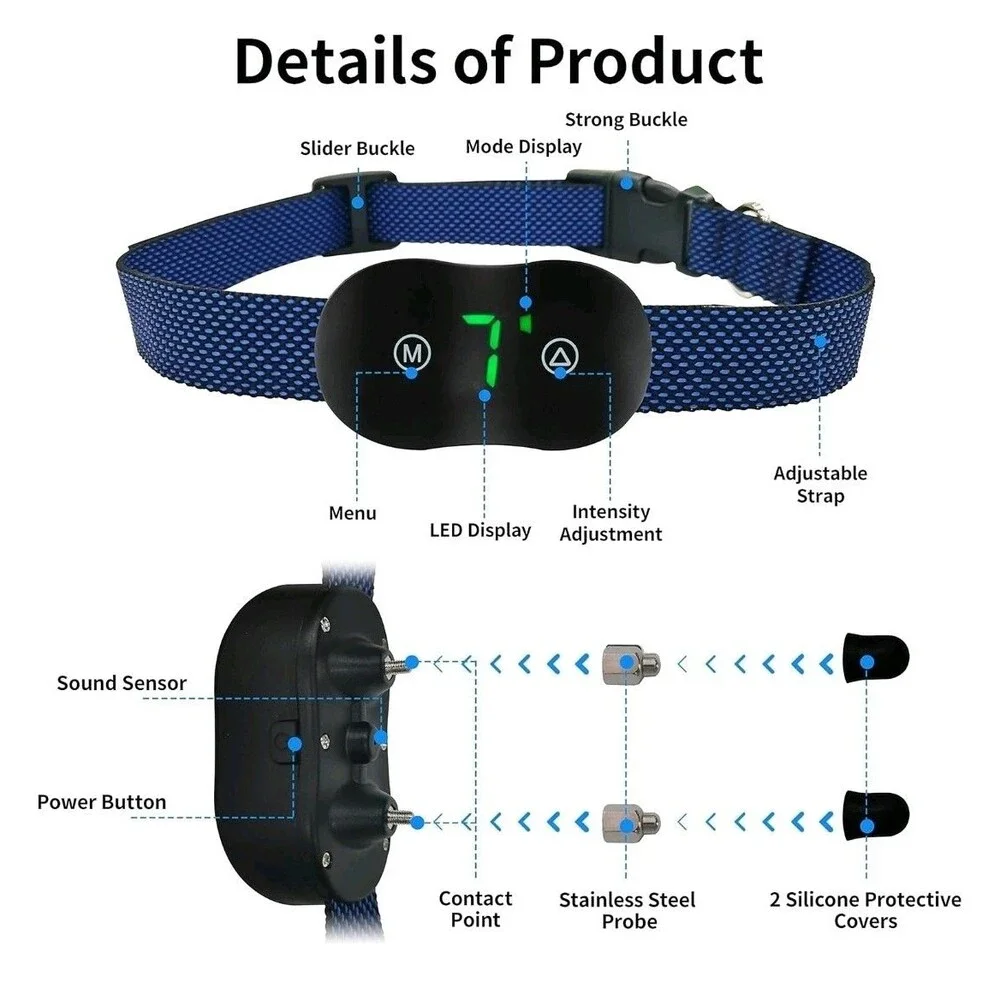 Rechargeable Dog Bark Training Collar Waterproof Electric Anti-Barking Collars